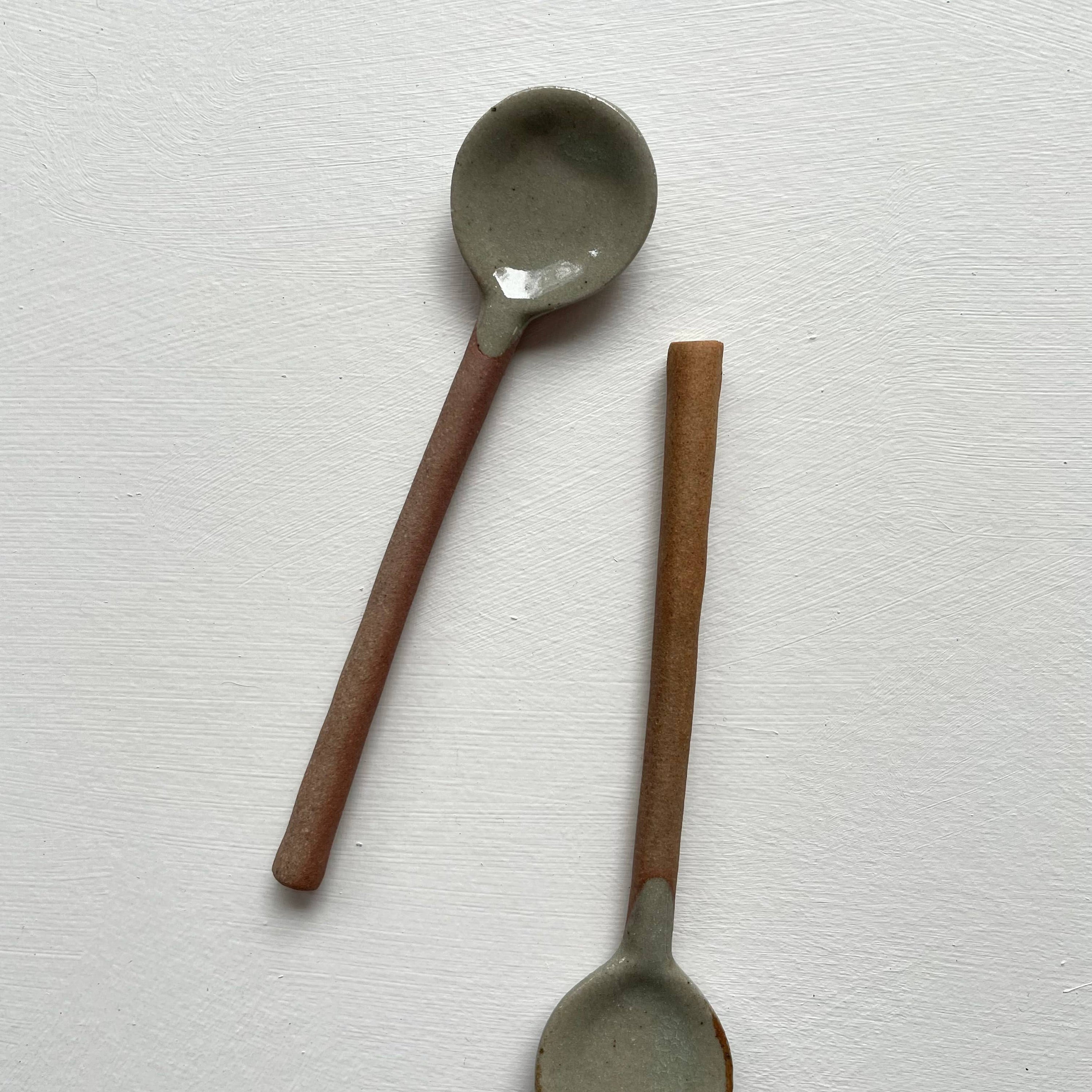 Neutral small handmade Japanese pottery coffee or tea spoon: Black