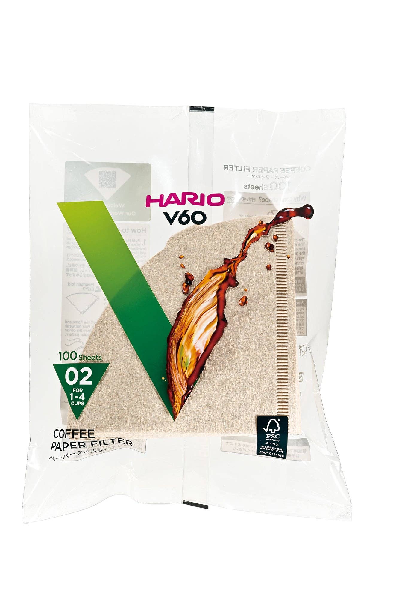 HARIO V60 Paper Filter Natural Brown (100 Sheets): For 1～4 cups