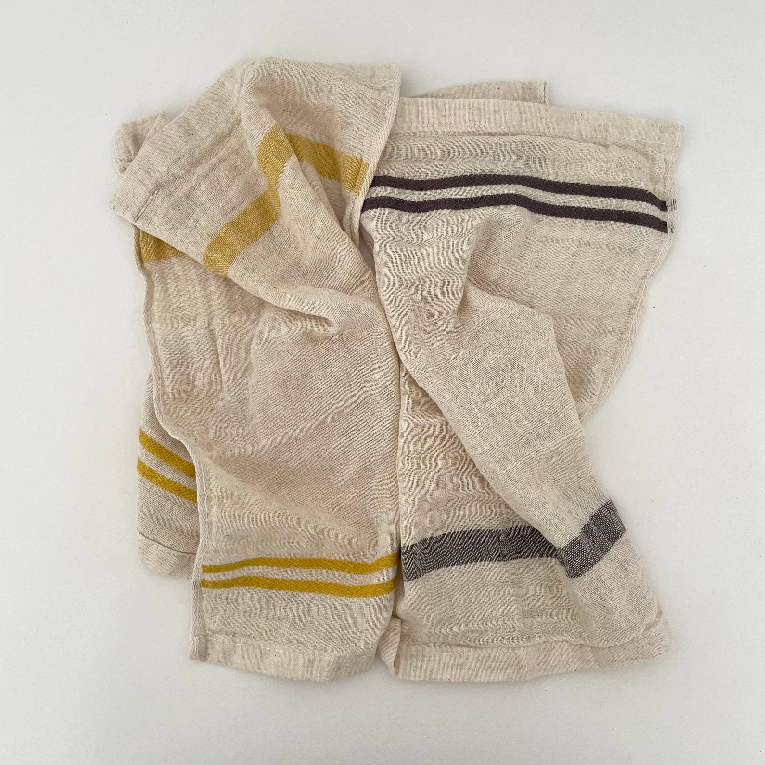 Cotton/Linen blend striped border kitchen cloth: Gray