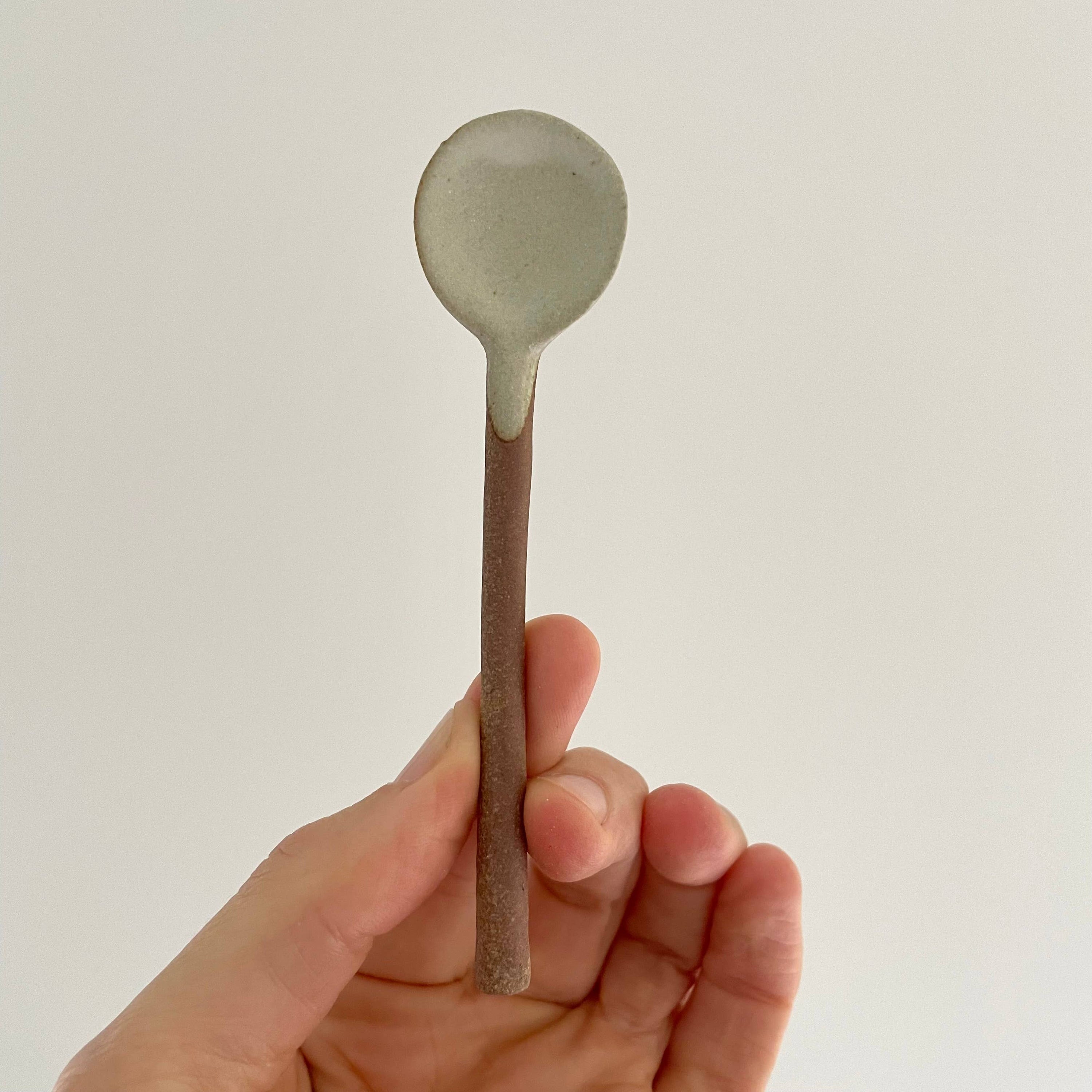 Neutral small handmade Japanese pottery coffee or tea spoon: Green