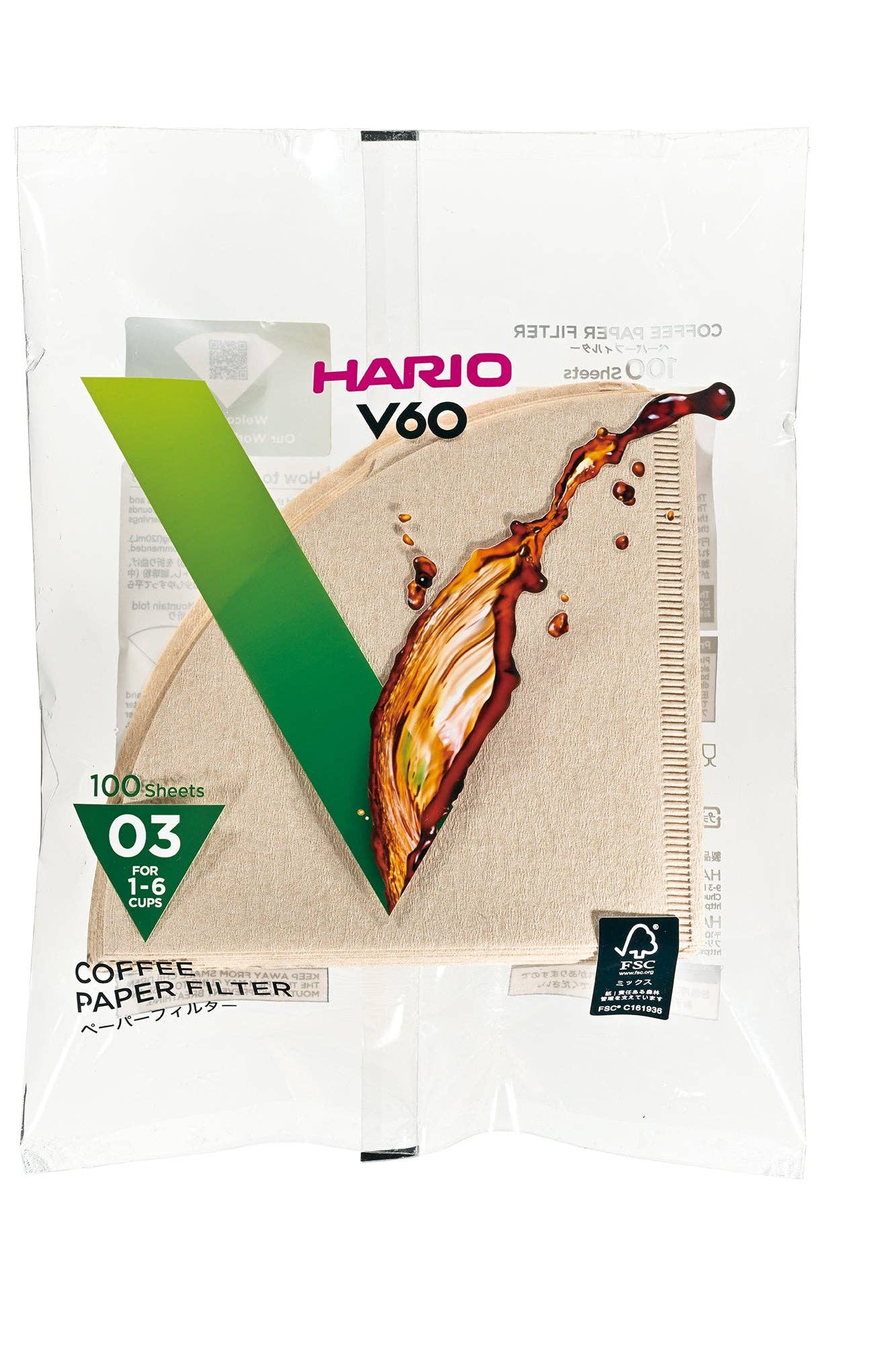 HARIO V60 Paper Filter Natural Brown (100 Sheets): For 1～4 cups