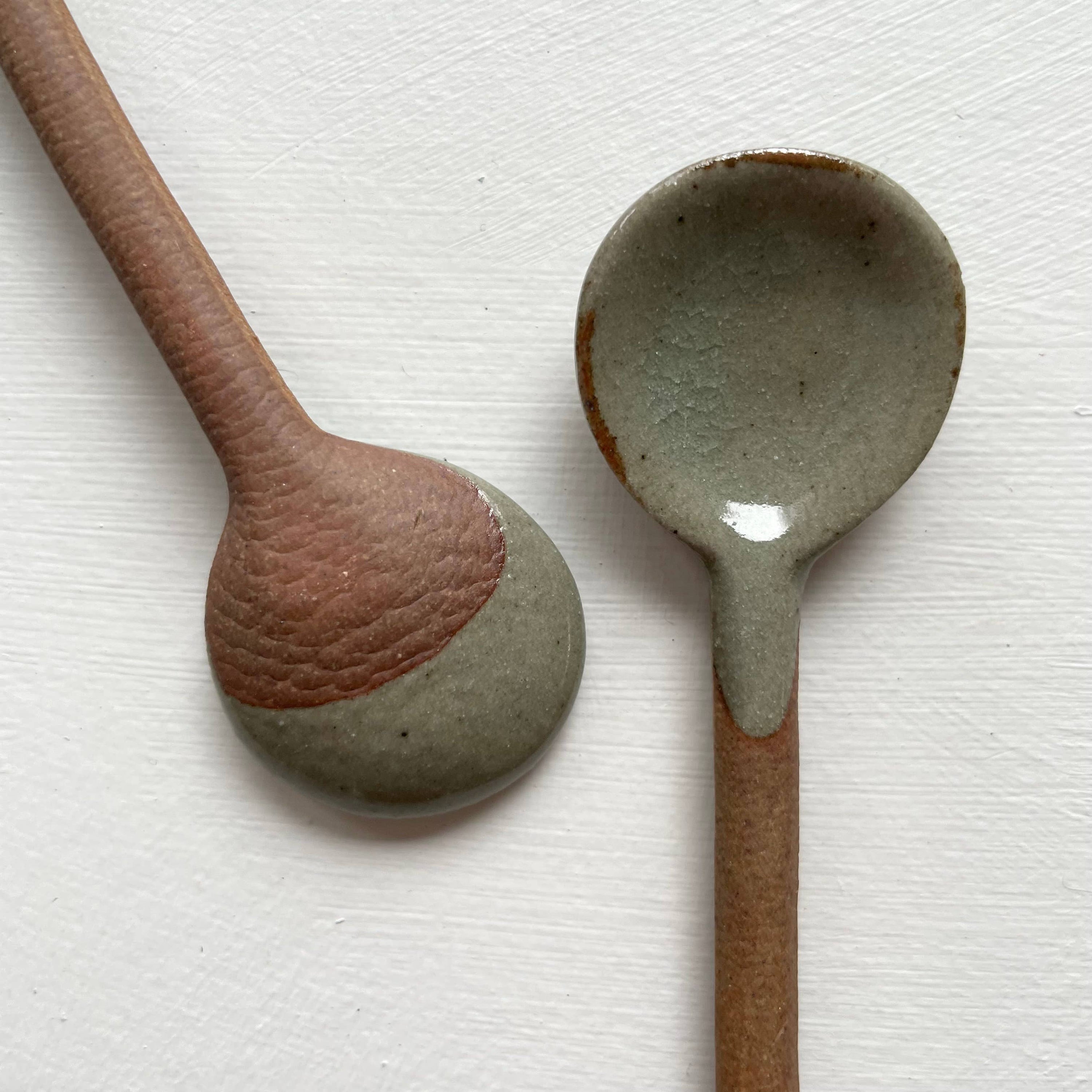Neutral small handmade Japanese pottery coffee or tea spoon: Black