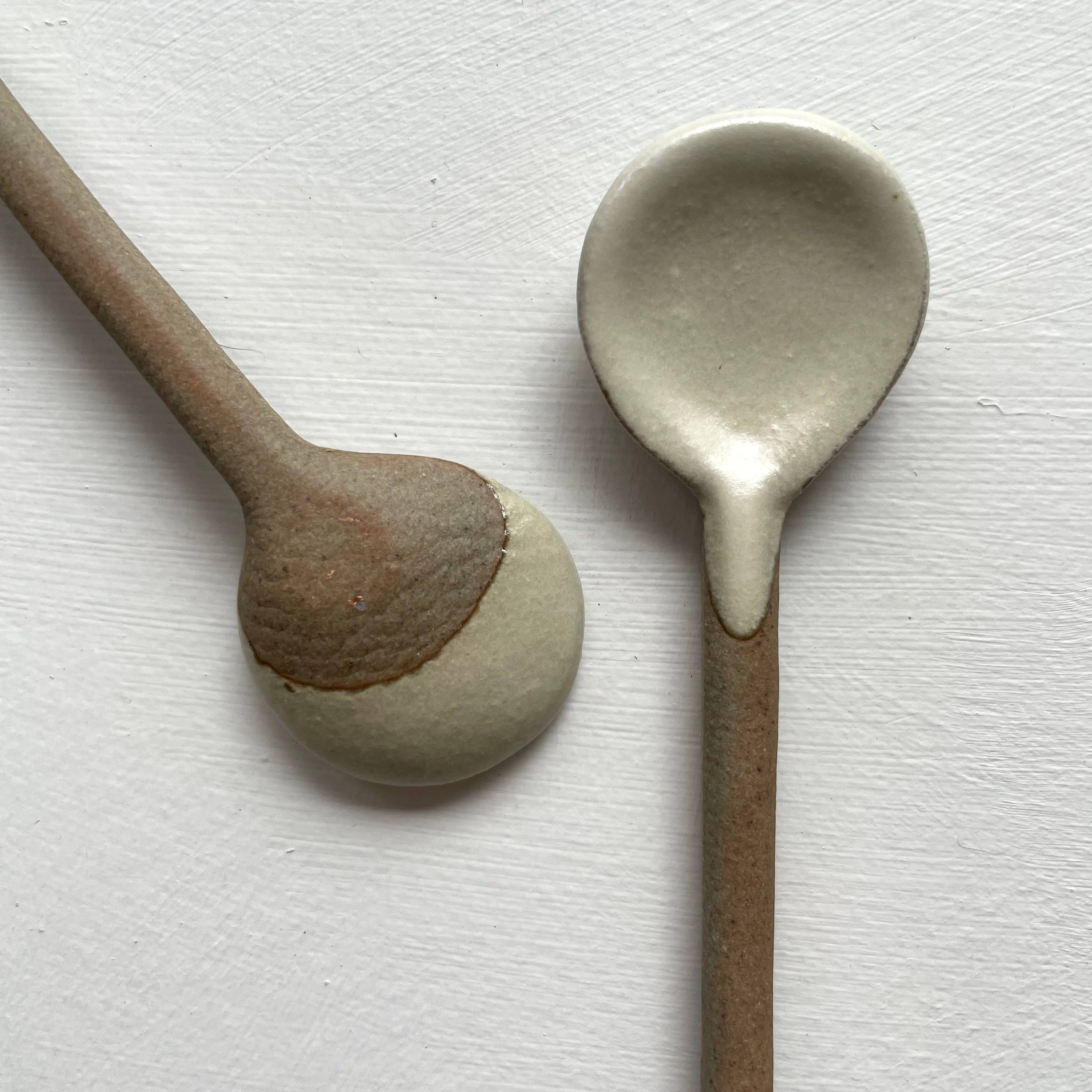 Neutral small handmade Japanese pottery coffee or tea spoon: Black