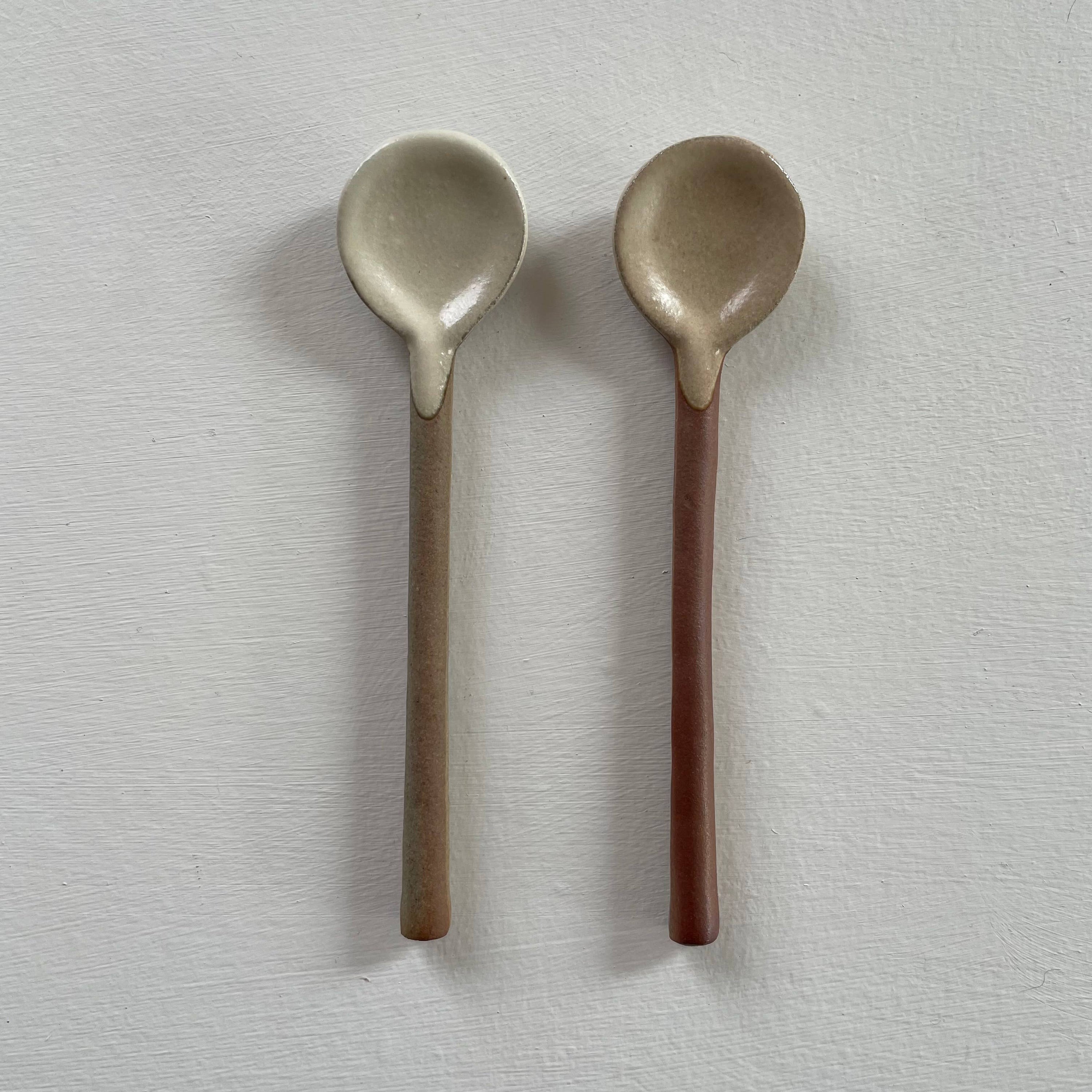 Neutral small handmade Japanese pottery coffee or tea spoon: Black