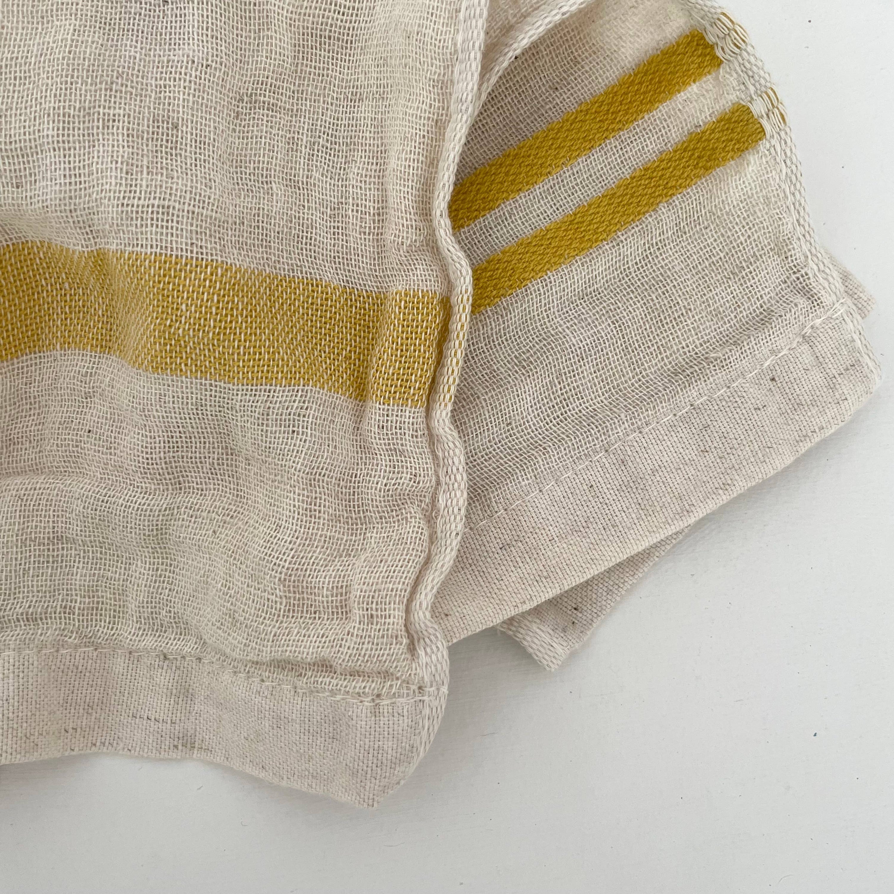 Cotton/Linen blend striped border kitchen cloth: Yellow
