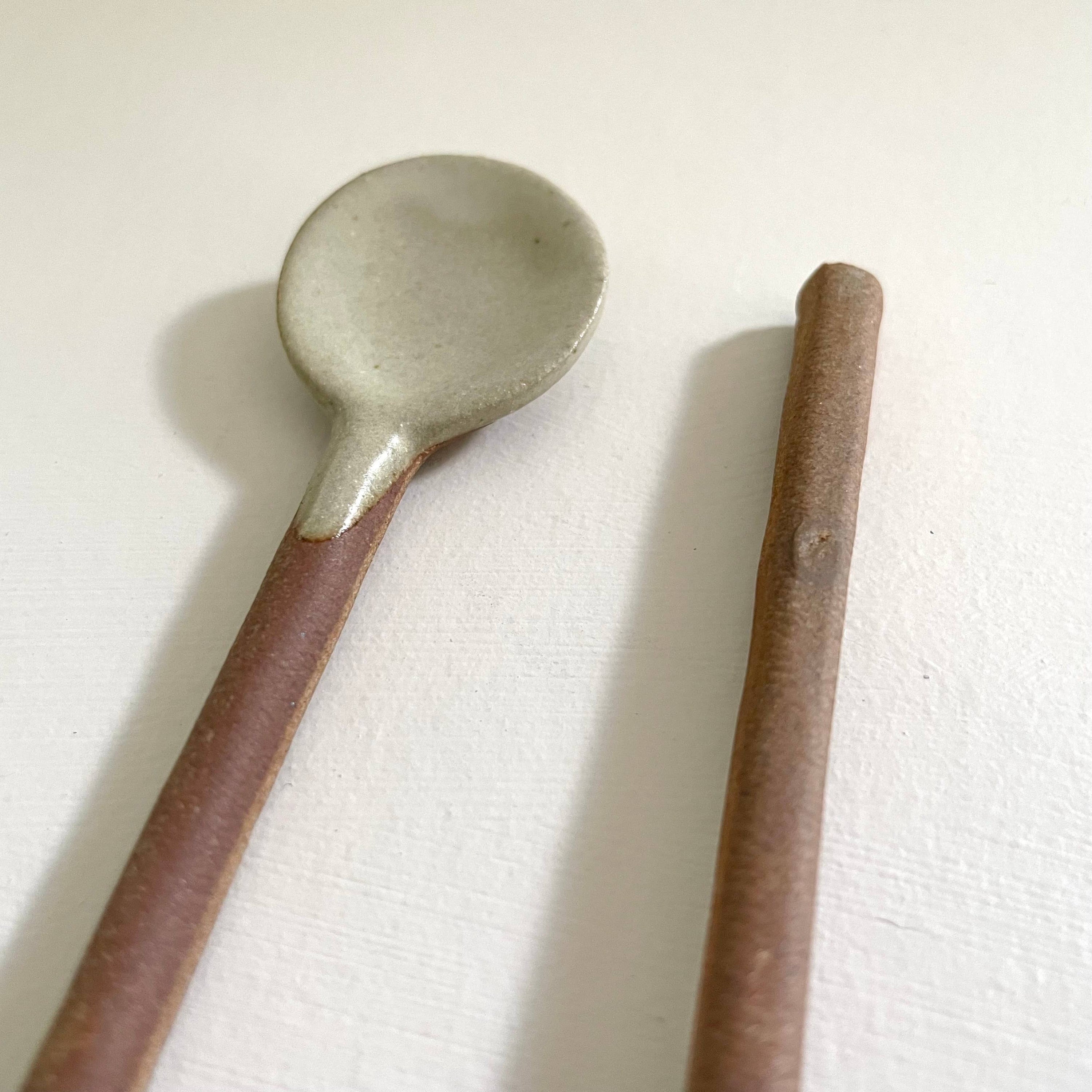 Neutral small handmade Japanese pottery coffee or tea spoon: Black