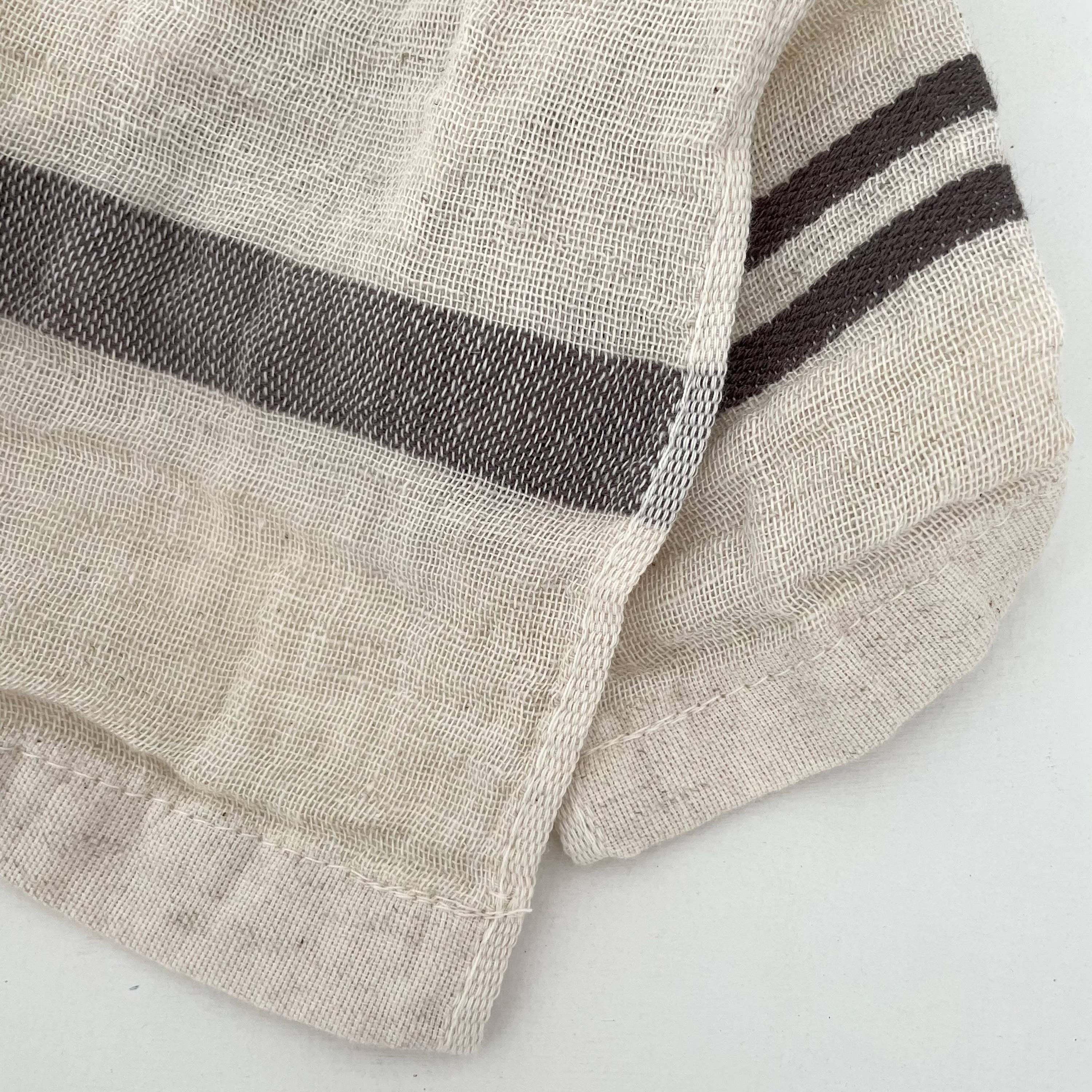 Cotton/Linen blend striped border kitchen cloth: Gray