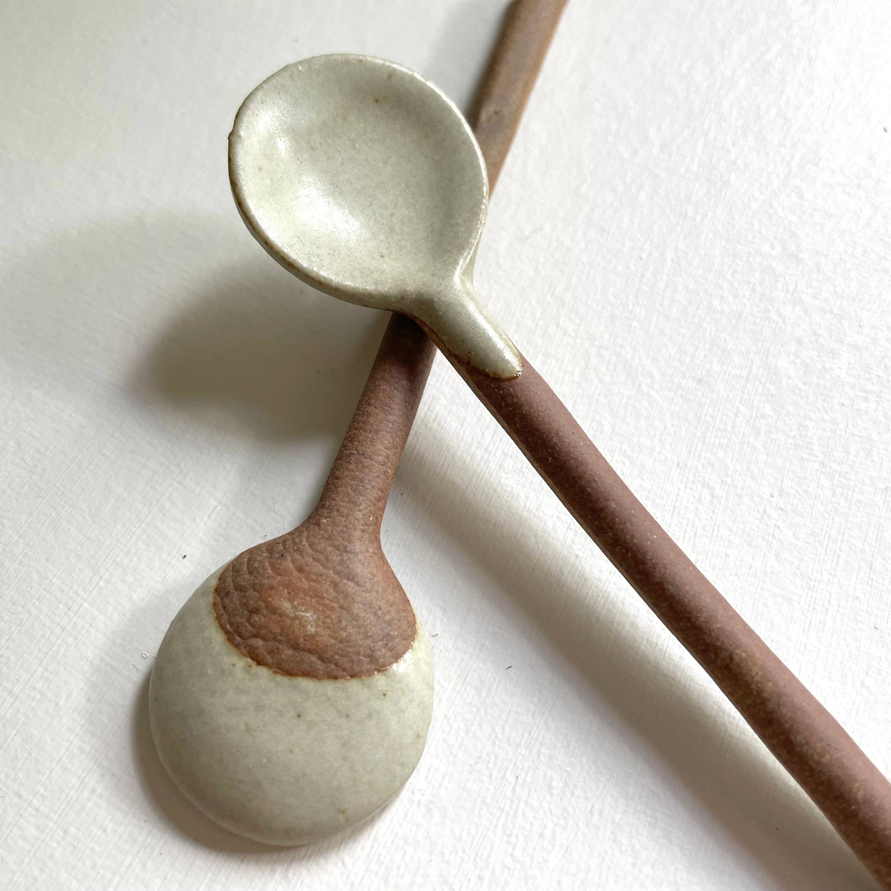 Neutral small handmade Japanese pottery coffee or tea spoon: Green