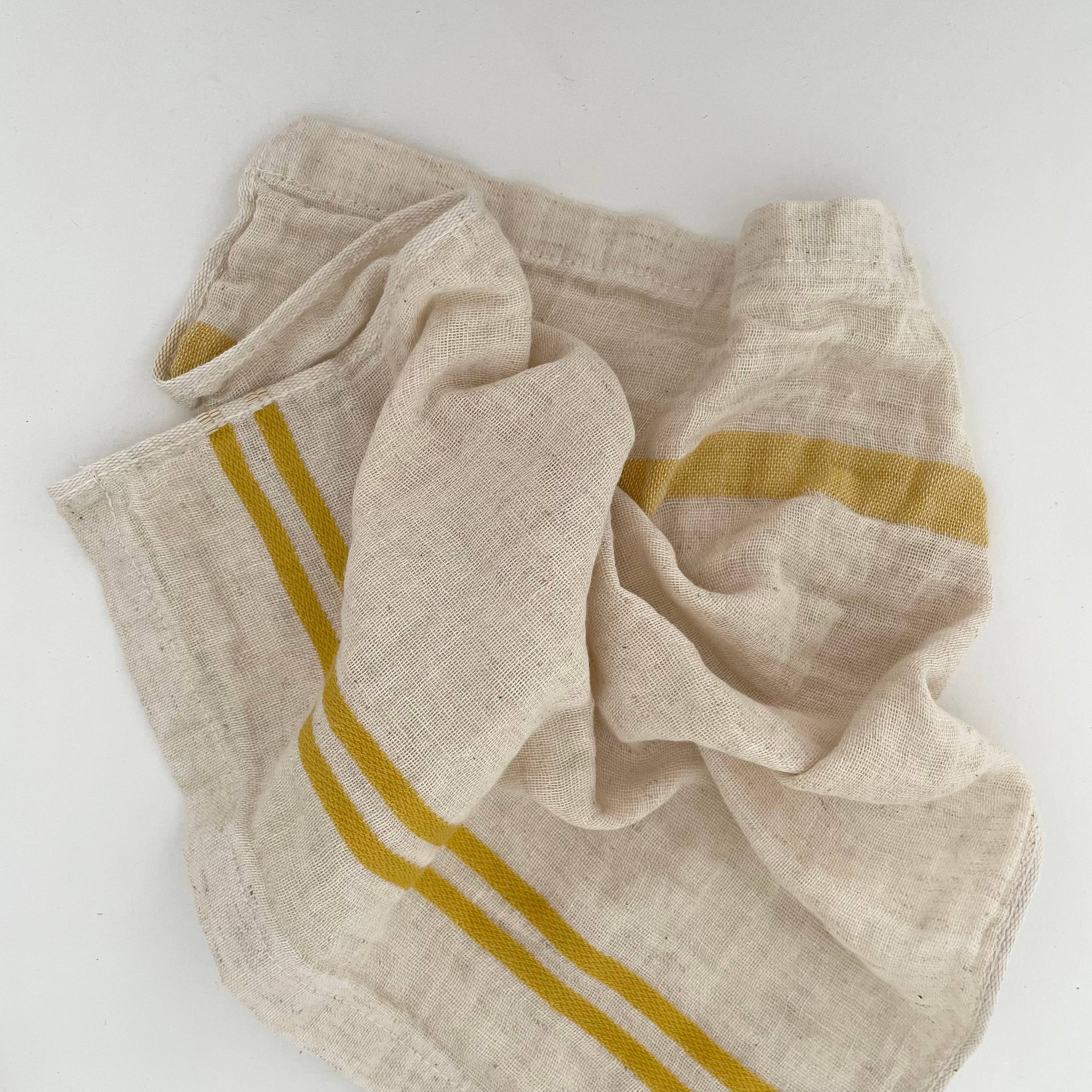 Cotton/Linen blend striped border kitchen cloth: Yellow
