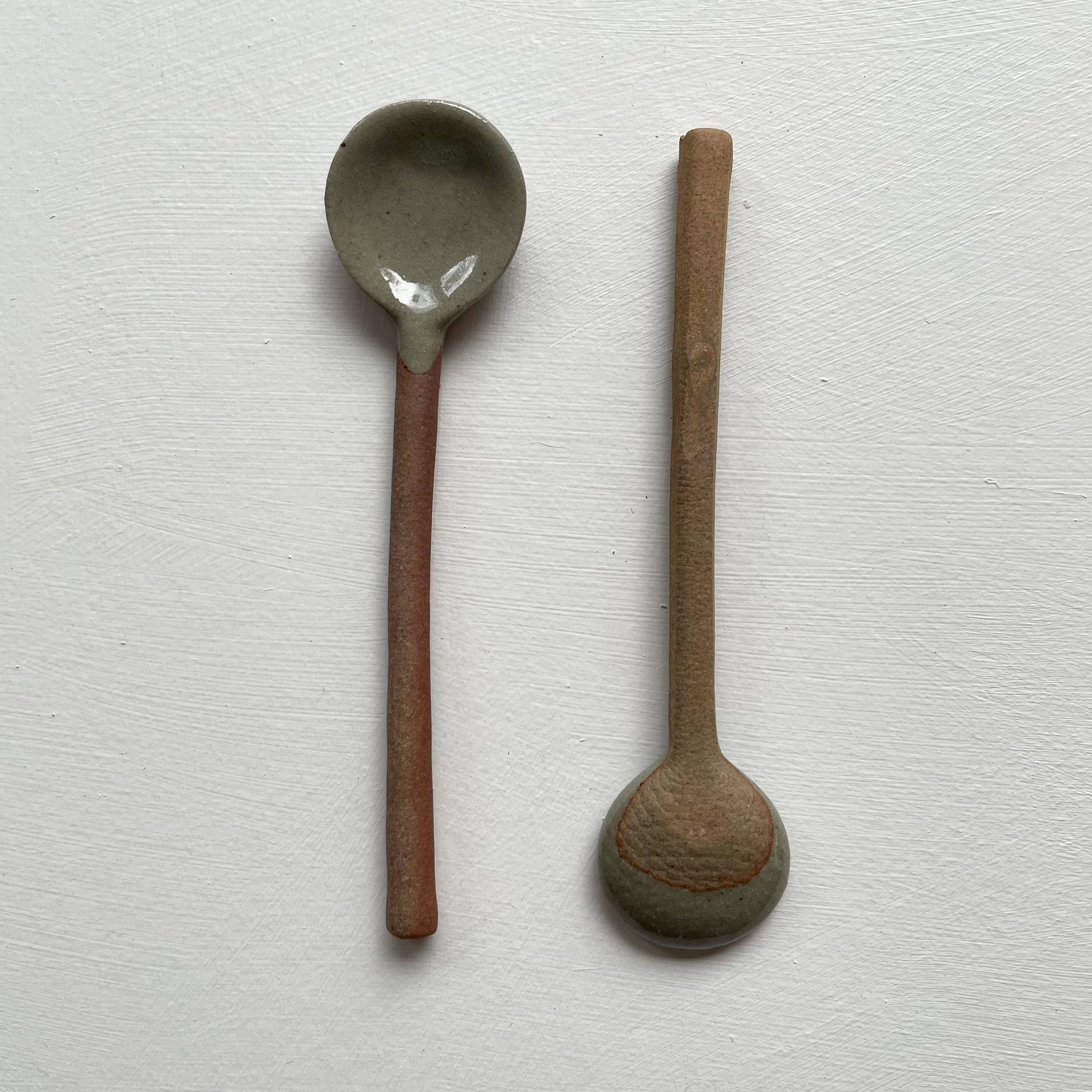 Neutral small handmade Japanese pottery coffee or tea spoon: Black