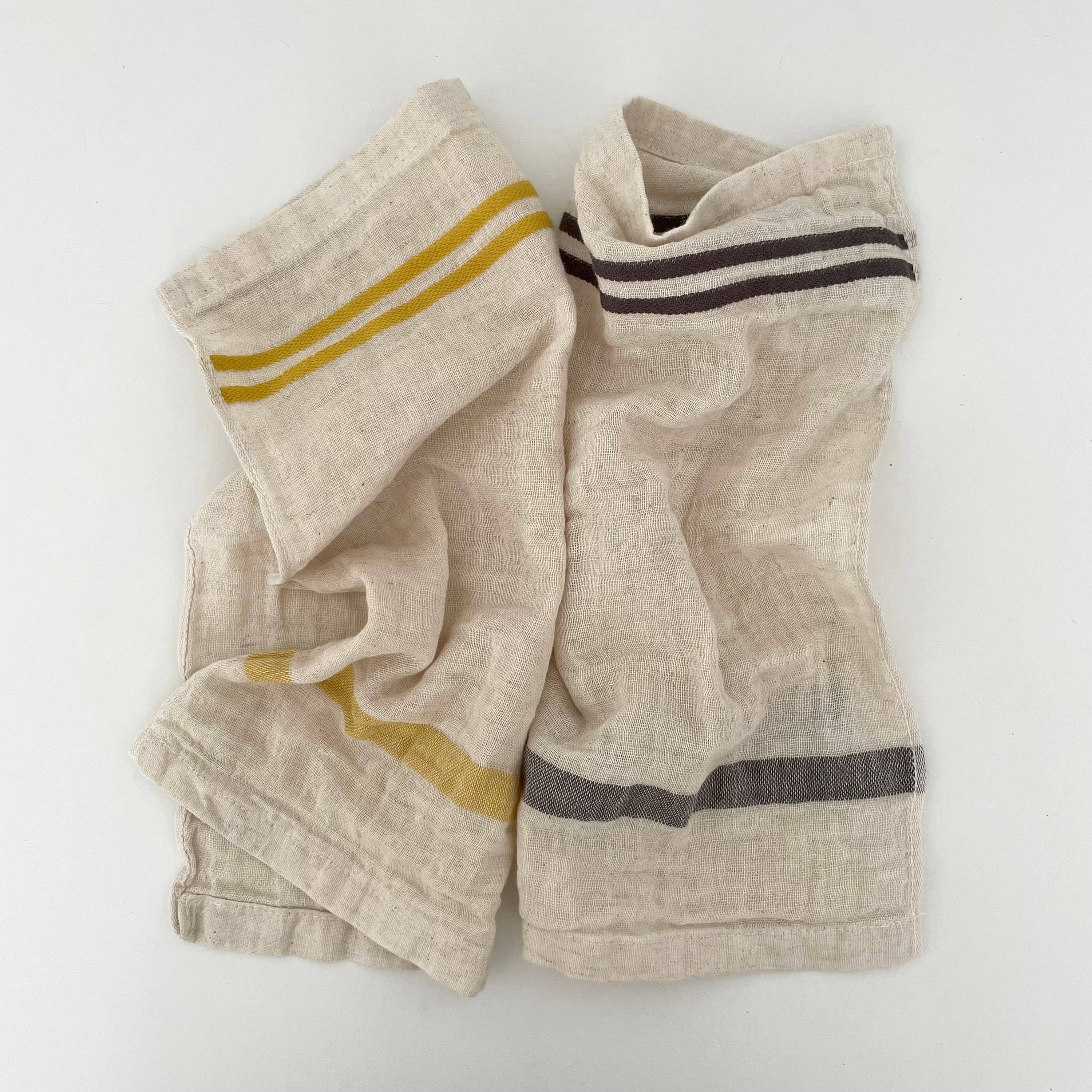 Cotton/Linen blend striped border kitchen cloth: Yellow
