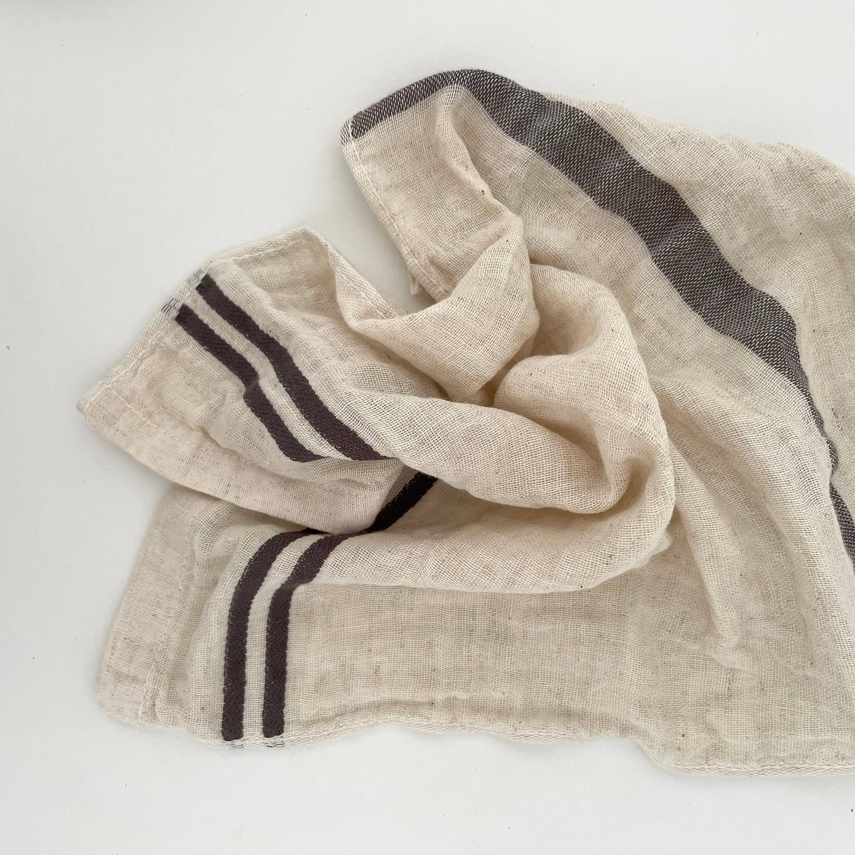 Cotton/Linen blend striped border kitchen cloth: Gray