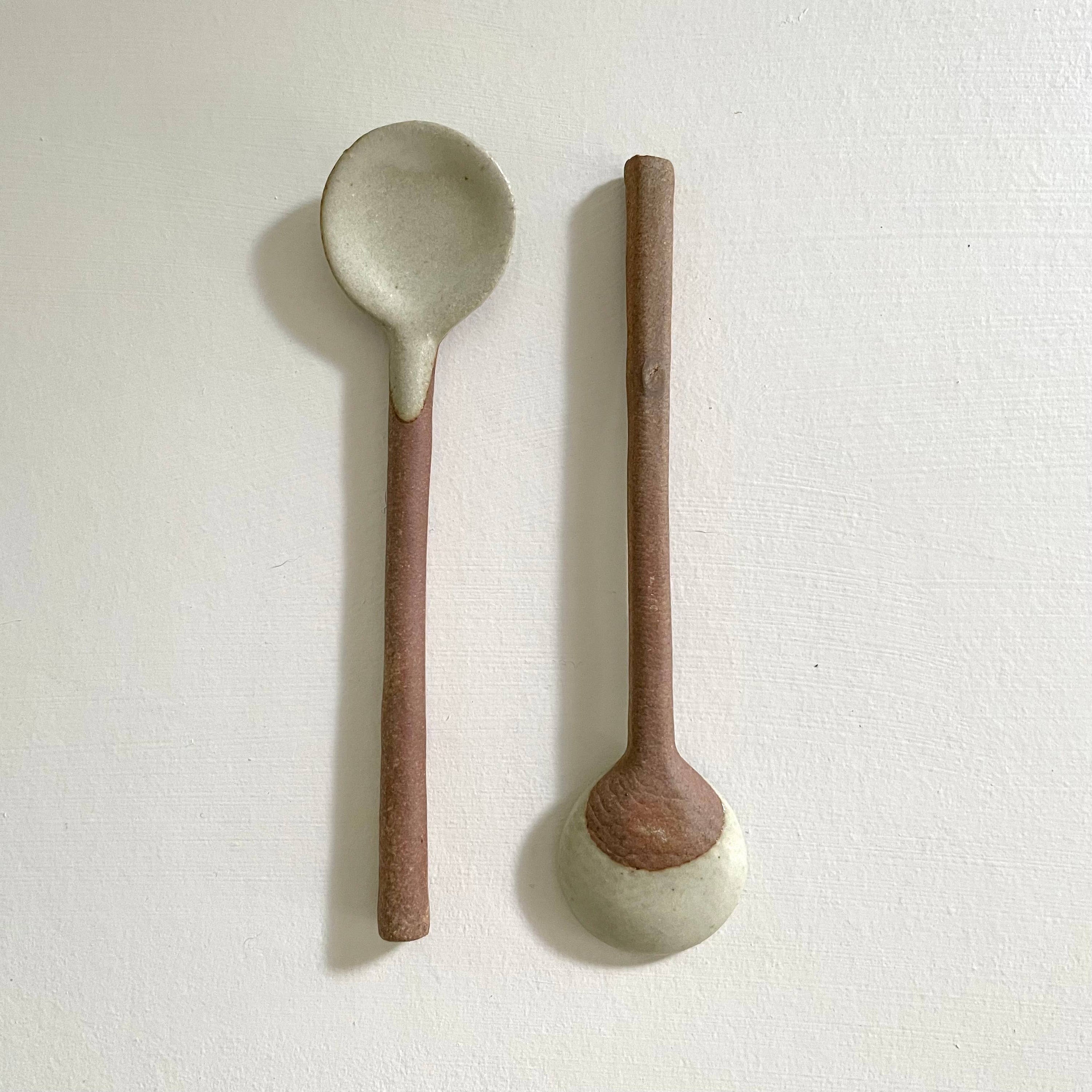 Neutral small handmade Japanese pottery coffee or tea spoon: Black