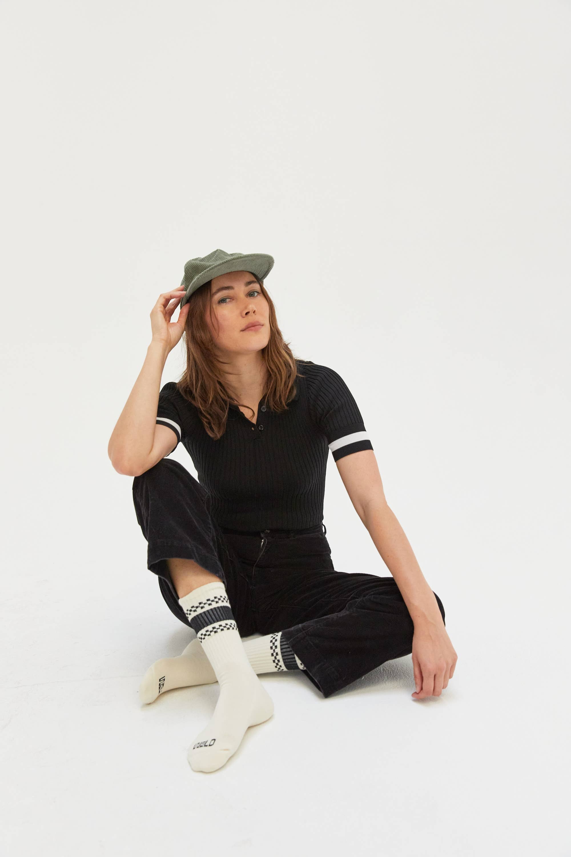 Checkerboard Striped Crew Socks: Cactus