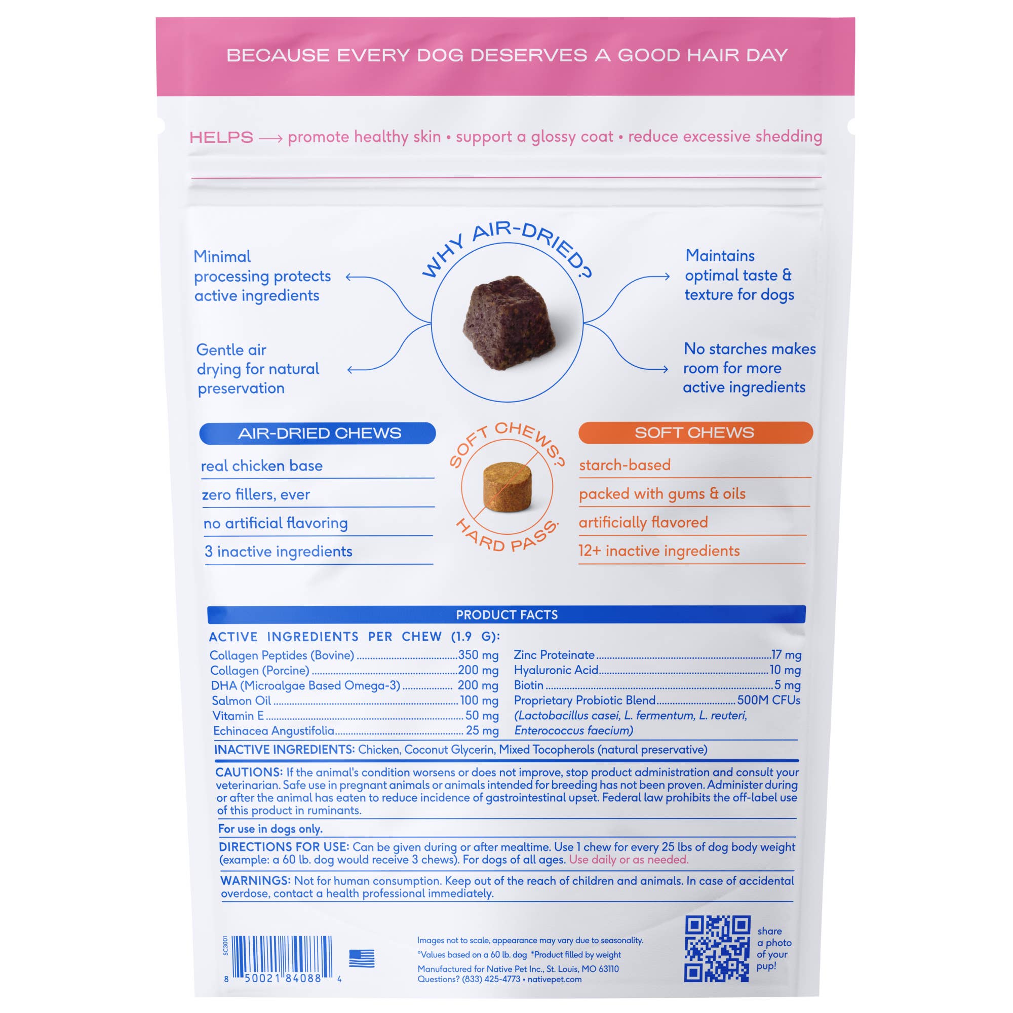 Skin + Coat Chews, Skin & Coat Supplement for Dogs: 60ct